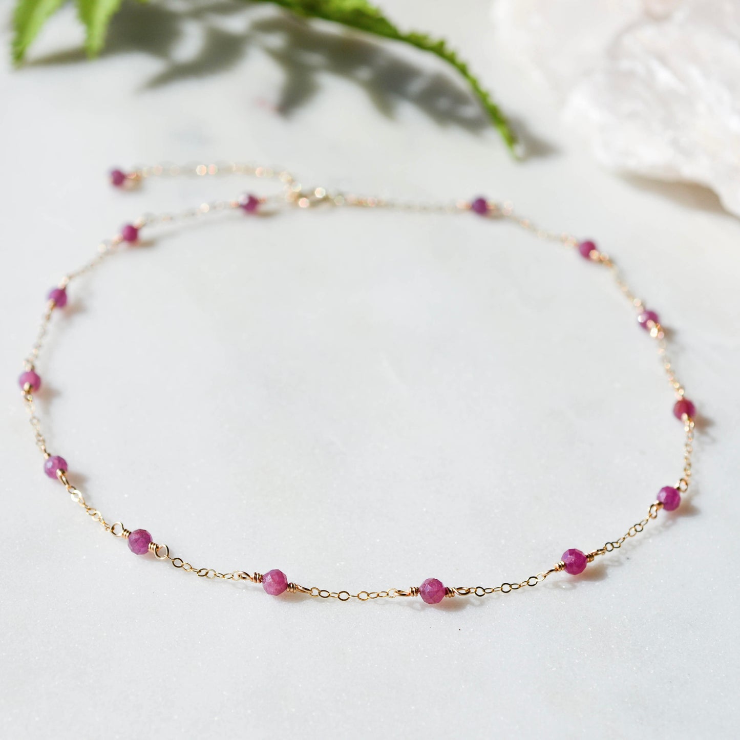 Ruby Beaded Chain Necklace, July Birthstone
