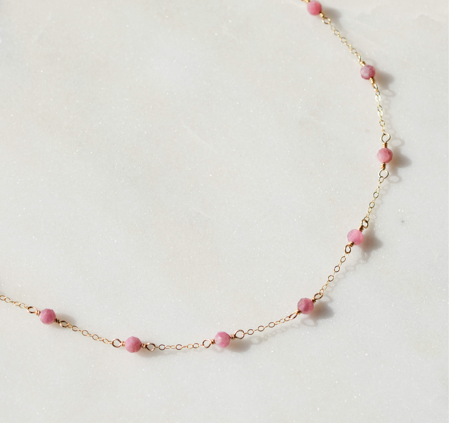 Pink Tourmaline Beaded Chain Necklace, October Birthstone