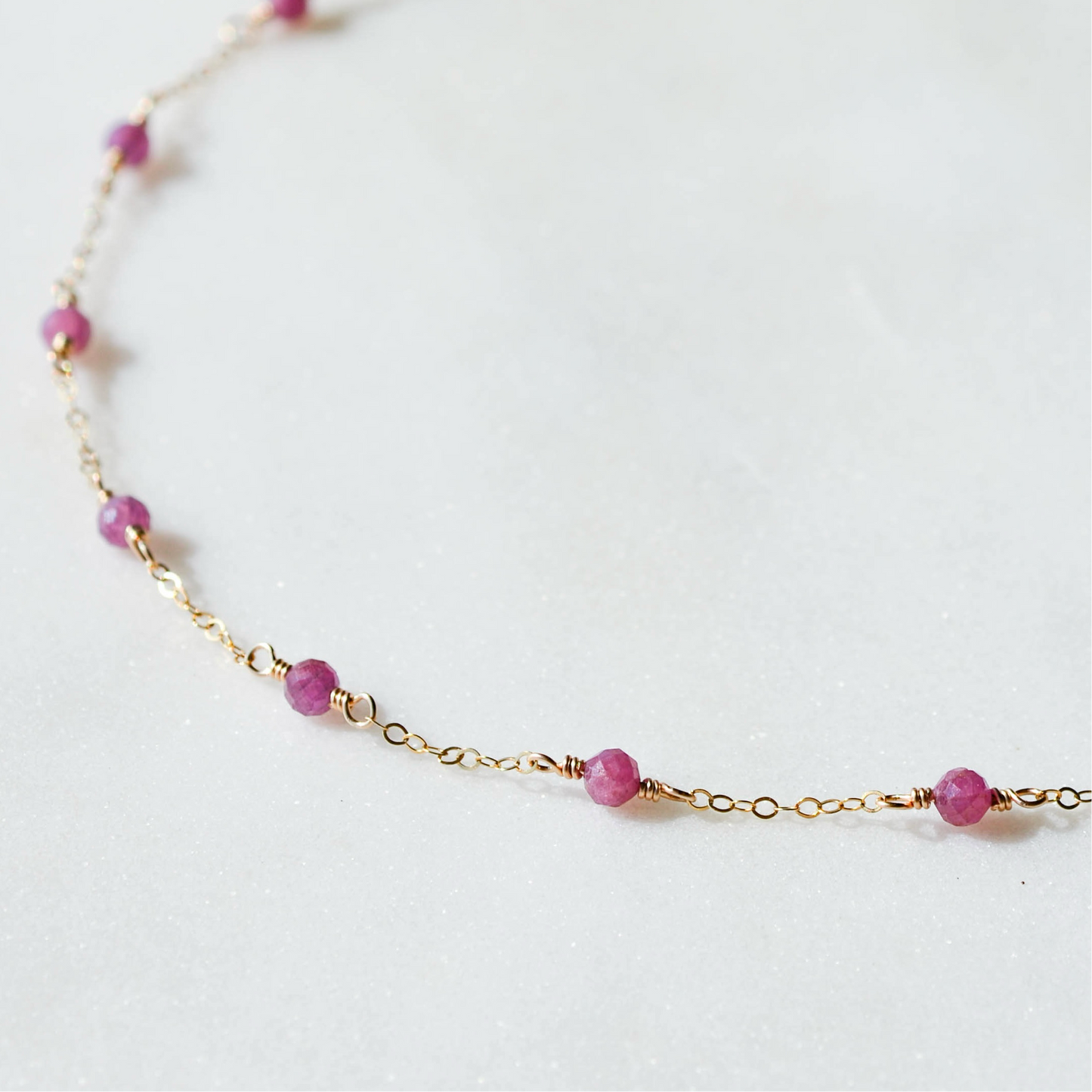 Ruby Beaded Chain Necklace, July Birthstone