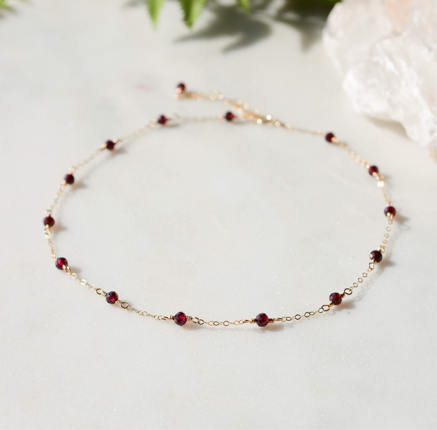 Garnet Beaded Chain Necklace, January Birthstone