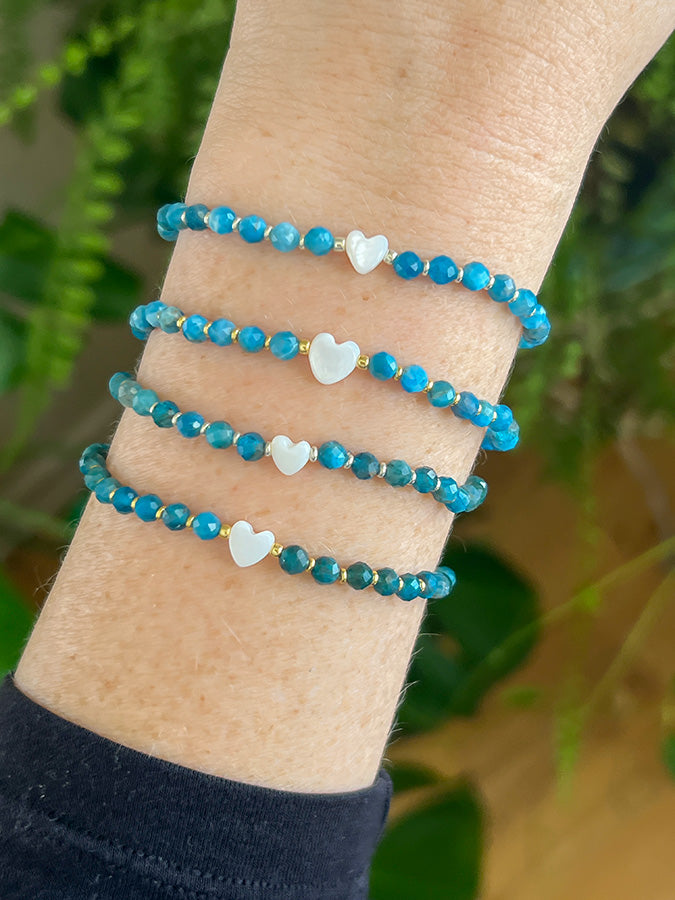 Apatite & Mother of Pearl Heart Stretch Bracelet