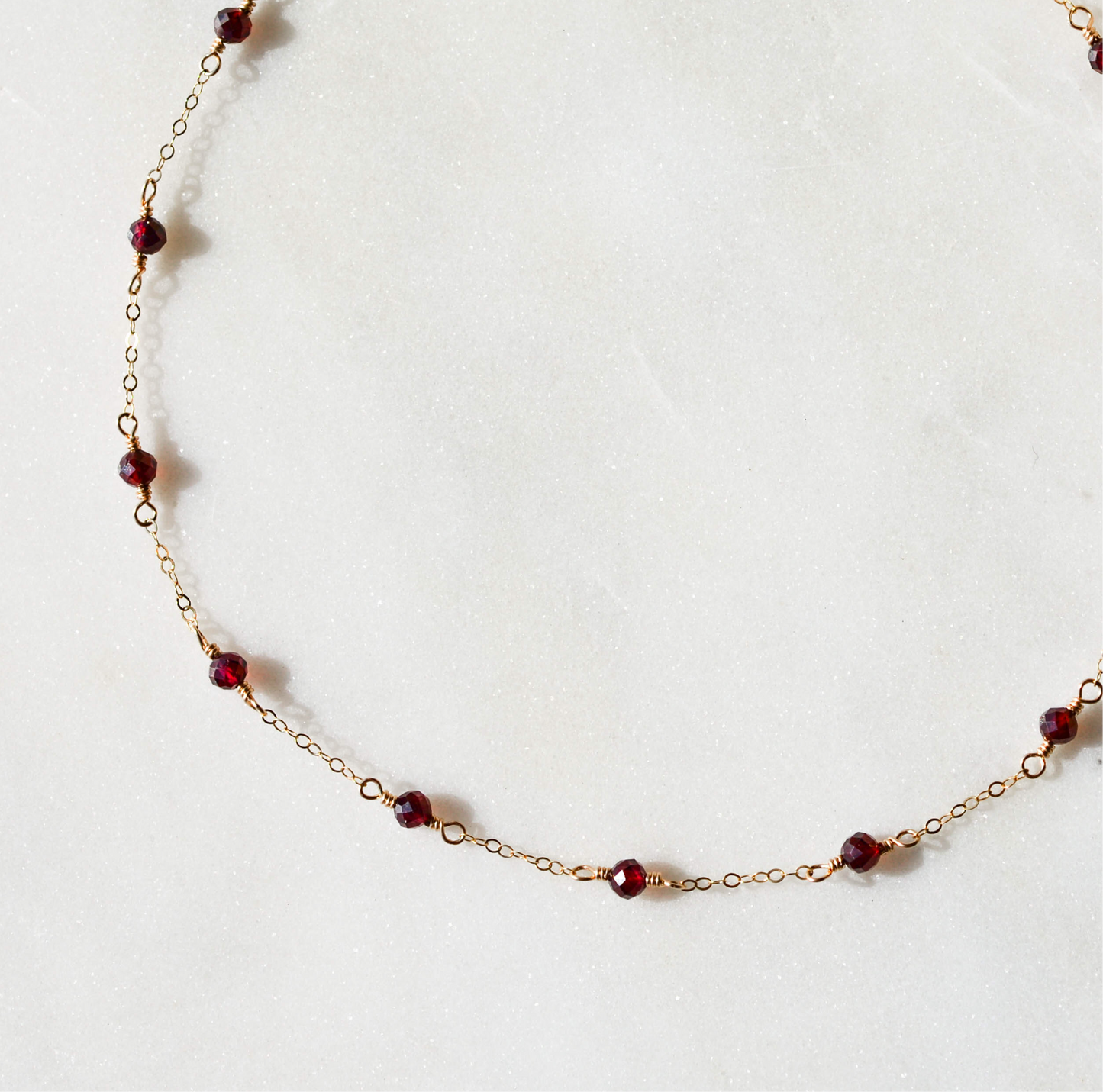Garnet Beaded Chain Necklace, January Birthstone