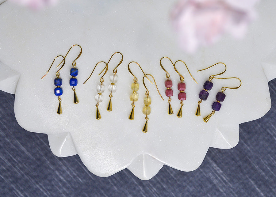 Rhodonite Cube Stack Earrings