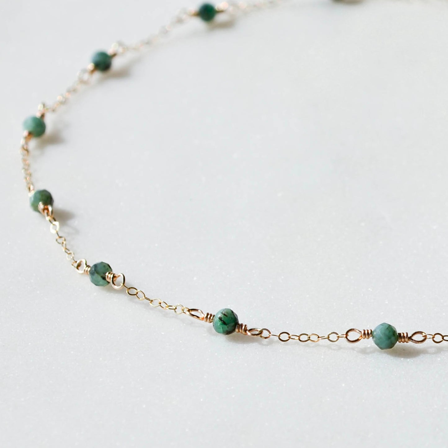 Emerald Beaded Chain Necklace, May Birthstone