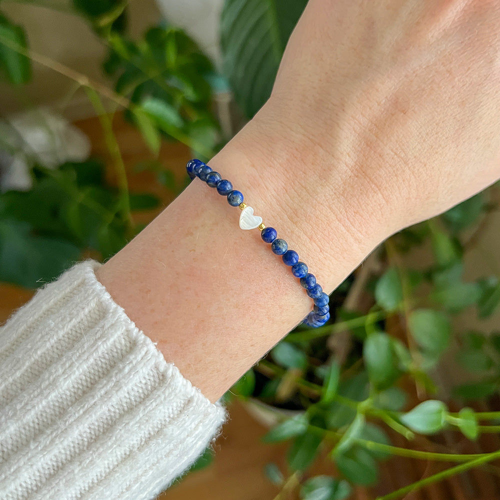 Lapis Lazuli & Mother of Pearl Heart Stretch Bracelet