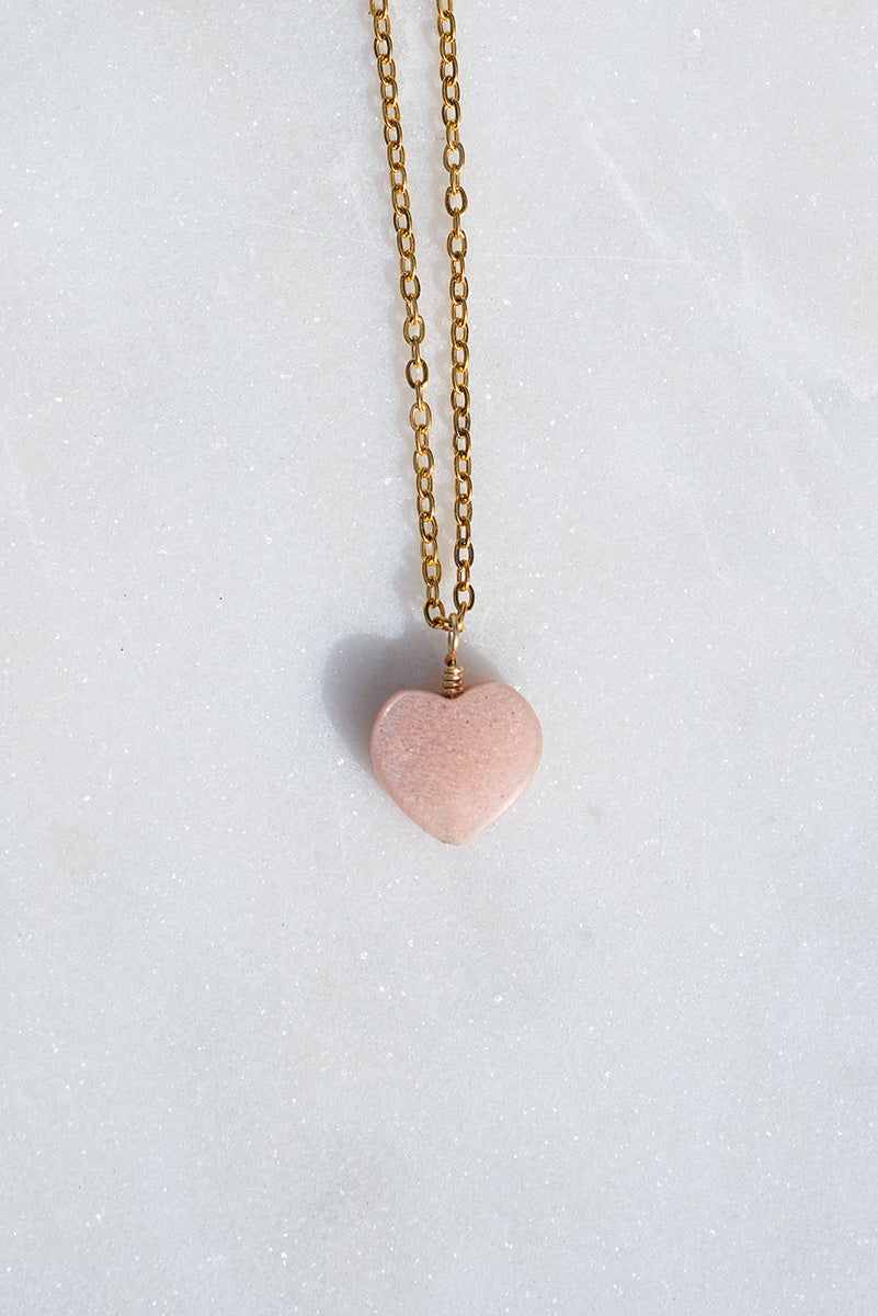 Peach Moonstone Heart Pendant Necklace
