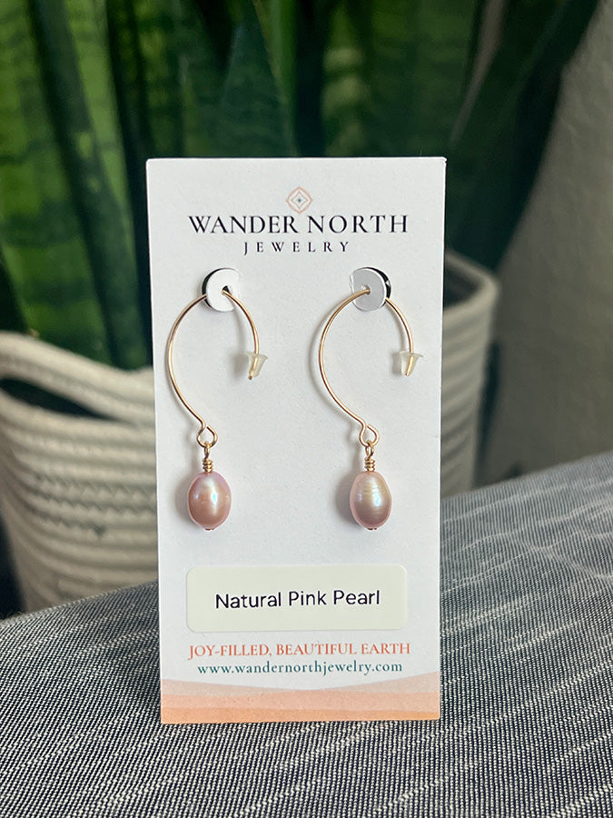 Pink Pearl Open Marquis Hoop Earrings