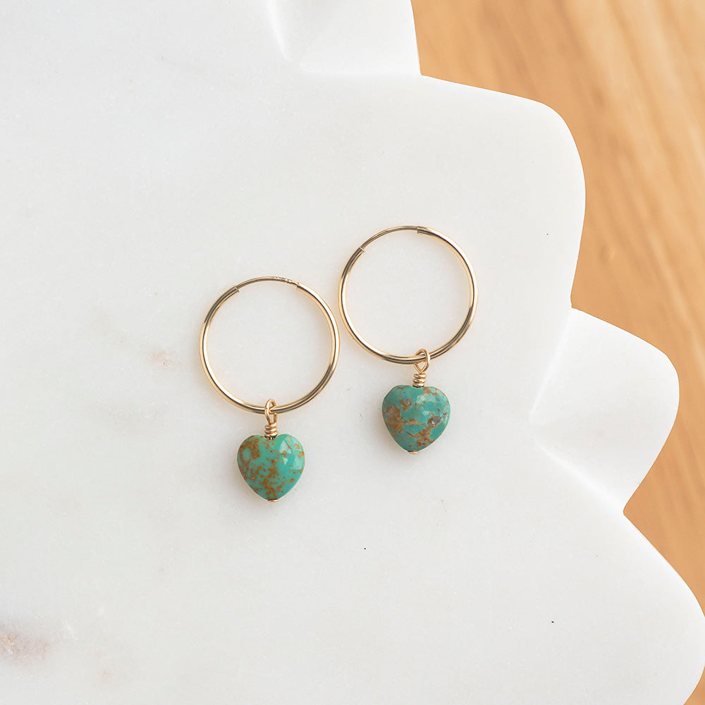 Turquoise Heart Endless Hoop Earrings