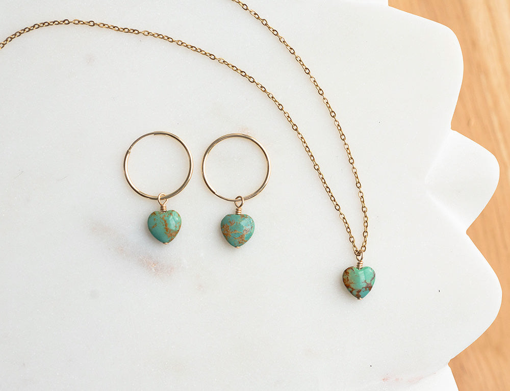 Turquoise Heart Endless Hoop Earrings