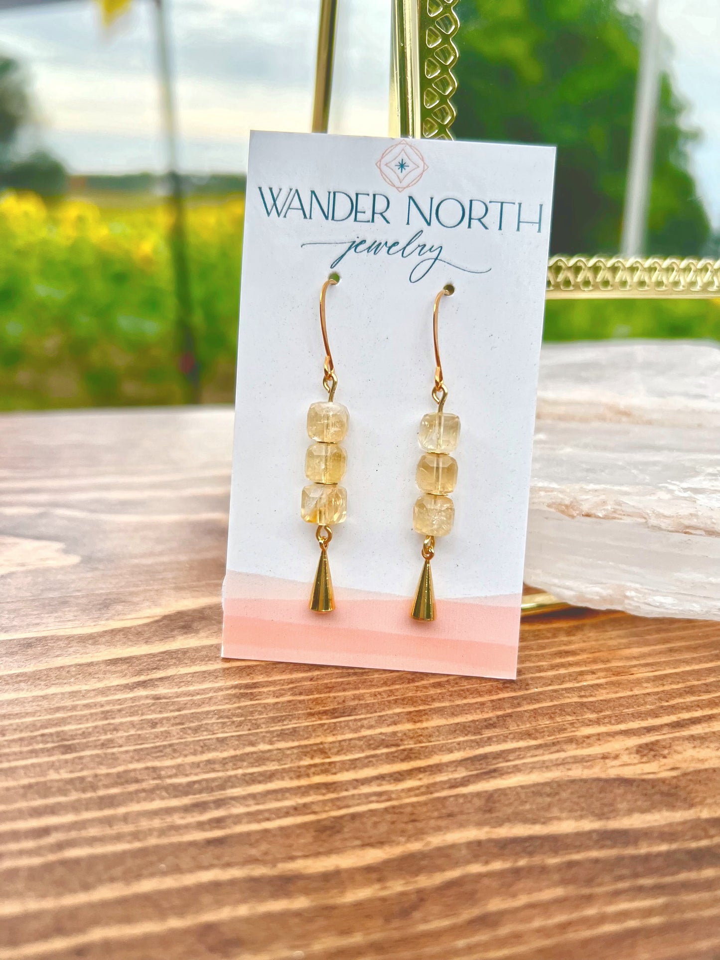 Citrine Cube Stack Earrings