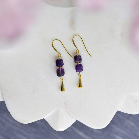 Amethyst Cube Stack Earrings