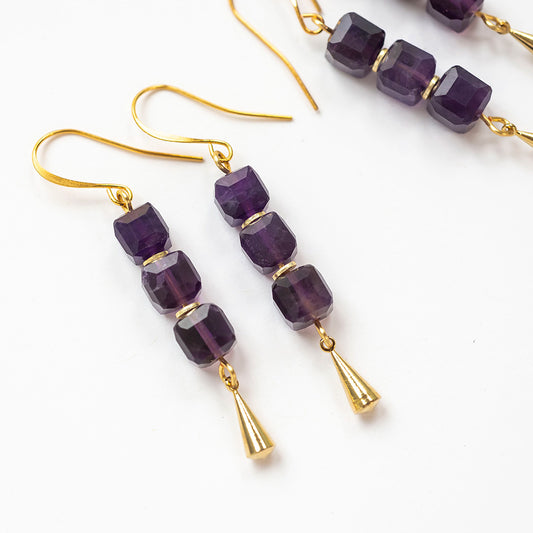 Amethyst Cube Stack Earrings