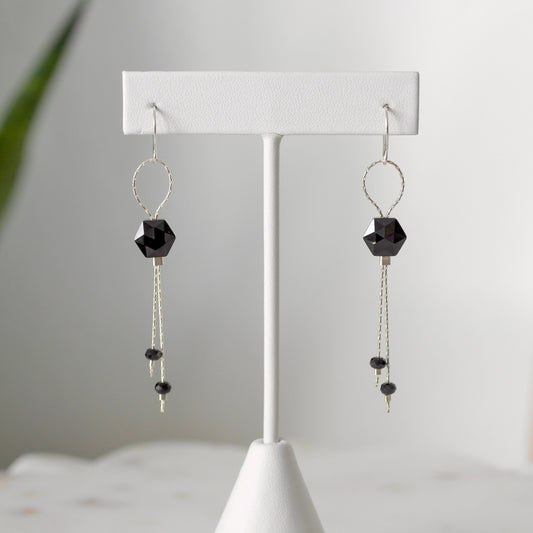 Black Spinel Hexagon Sway Earrings | Limited Edition