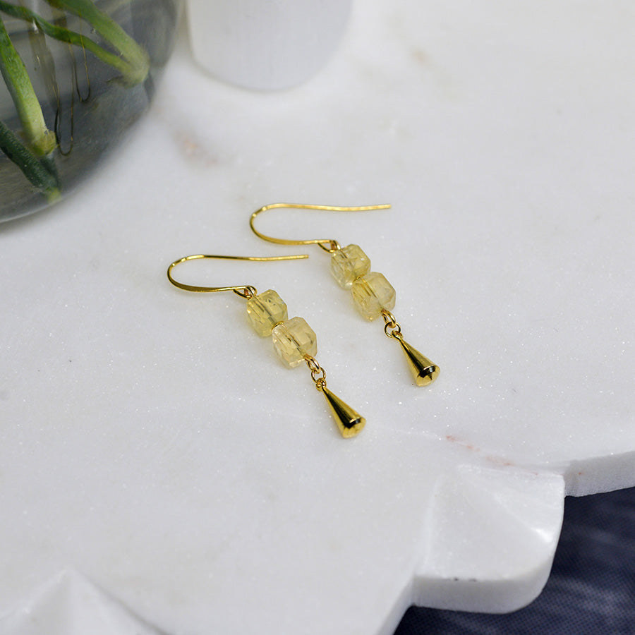 Citrine Cube Stack Earrings