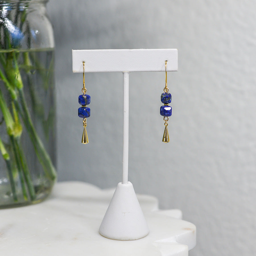 Lapis Lazuli Cube Stack Earrings