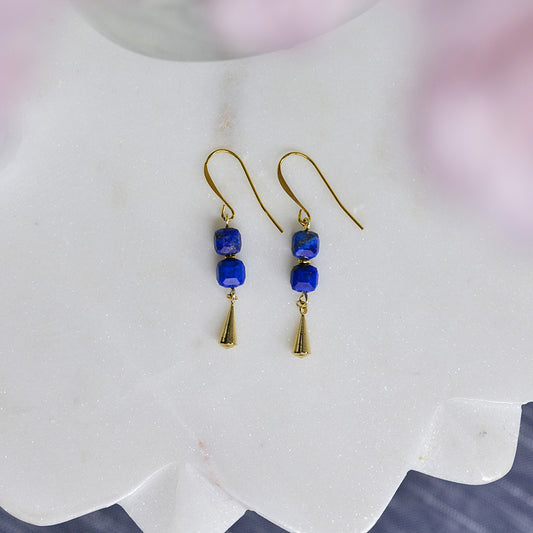 Lapis Lazuli Cube Stack Earrings