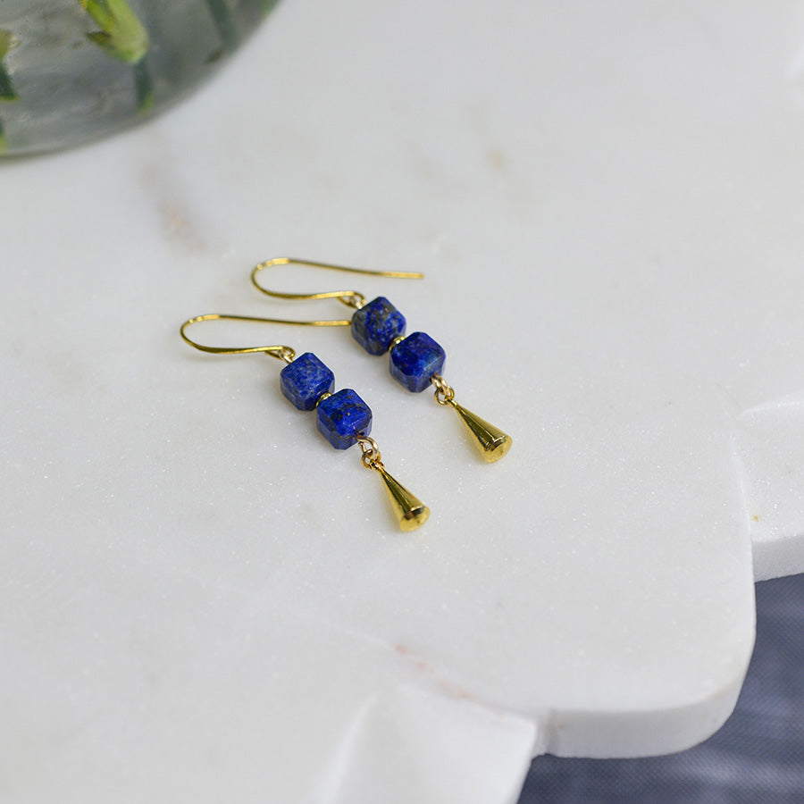 Lapis Lazuli Cube Stack Earrings