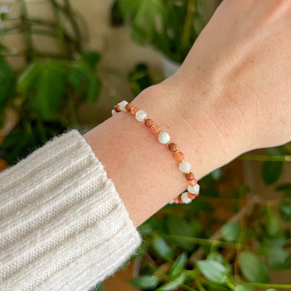 Sparkling Moonstone, Sunstone, and Goldstone Stretch Bracelet