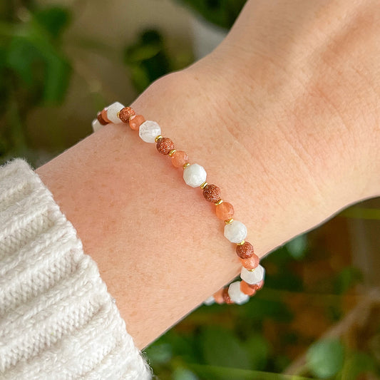 Sparkling Moonstone, Sunstone, and Goldstone Stretch Bracelet
