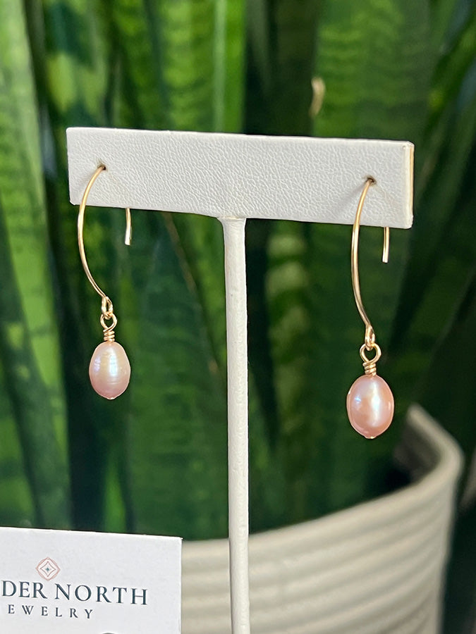 Pink Pearl Open Marquis Hoop Earrings