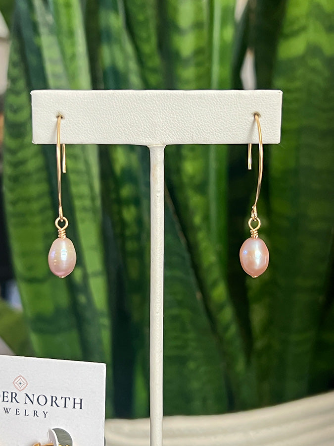 Pink Pearl Open Marquis Hoop Earrings