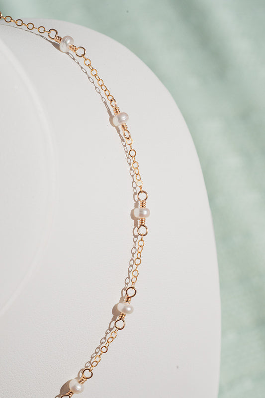 Pearl Beaded Chain Necklace, June Birthstone