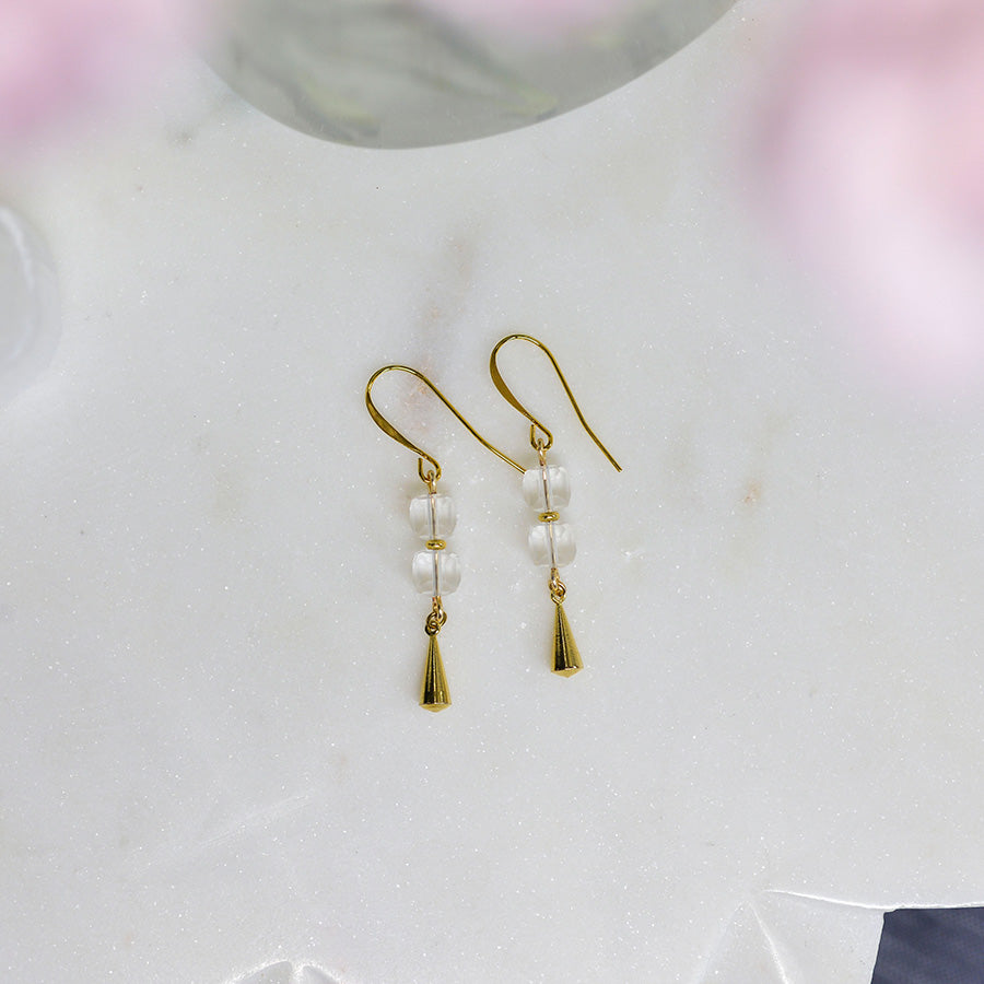 Clear Quartz Cube Stack Earrings
