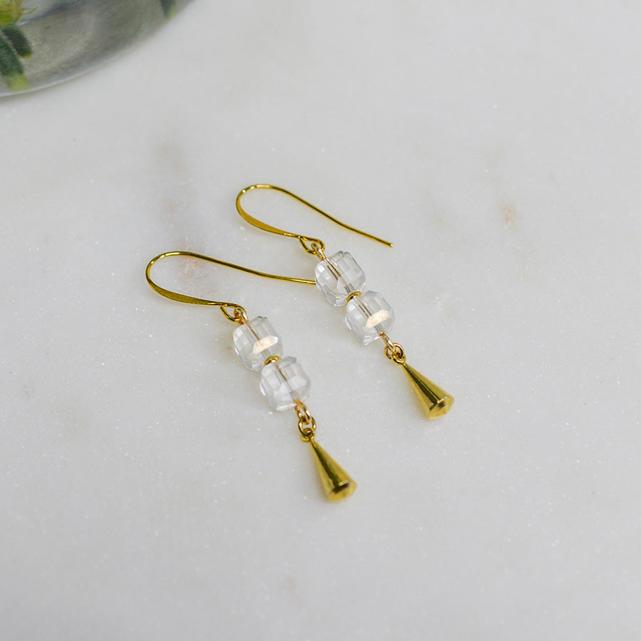 Clear Quartz Cube Stack Earrings