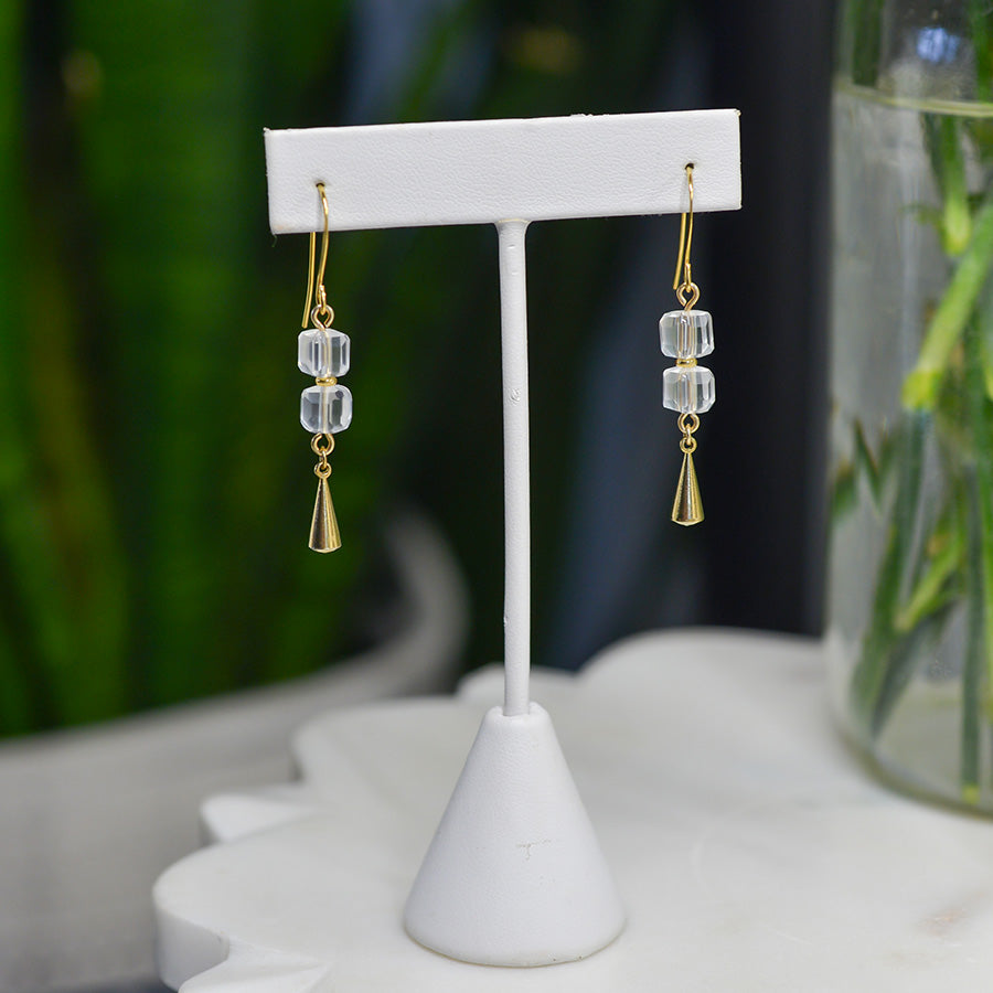 Clear Quartz Cube Stack Earrings
