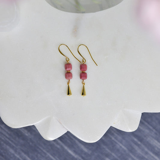 Rhodonite Cube Stack Earrings