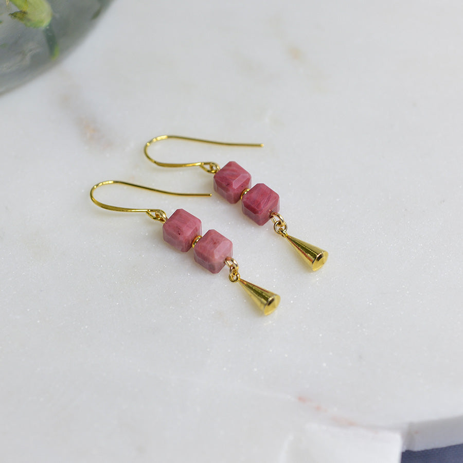 Rhodonite Cube Stack Earrings