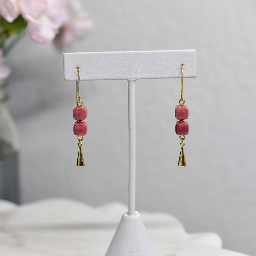 Rhodonite Cube Stack Earrings