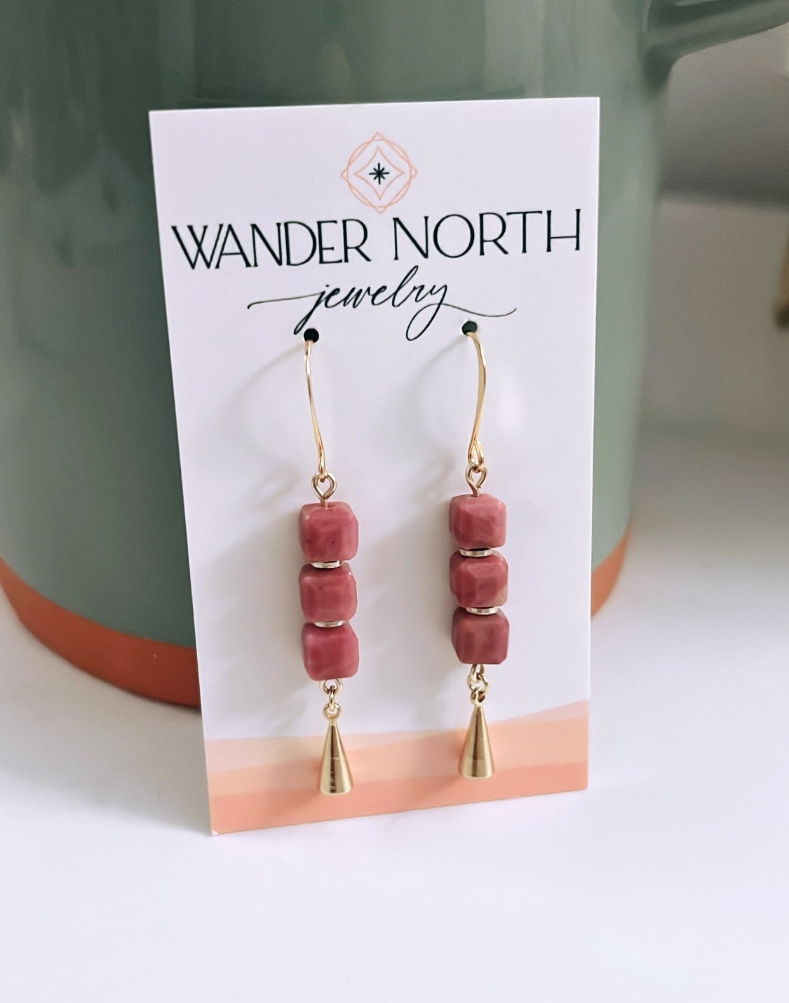 Rhodonite Cube Stack Earrings