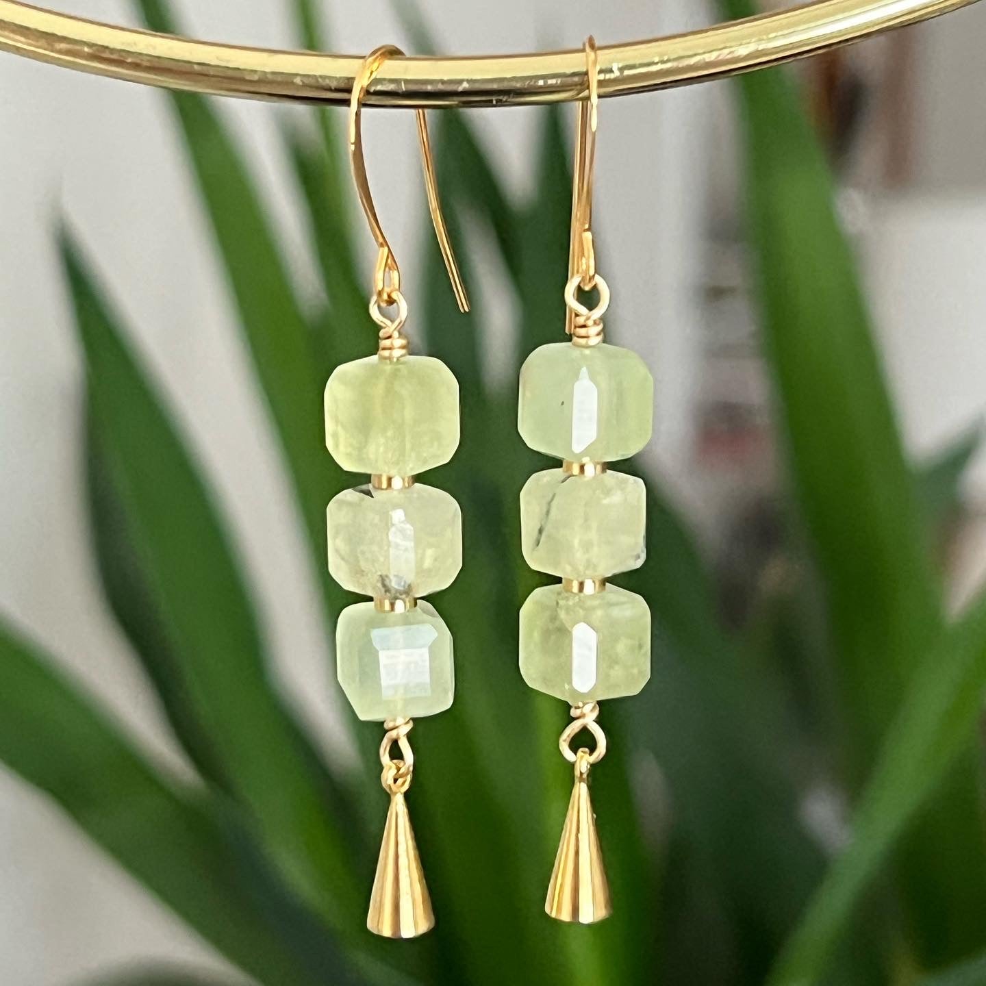 Prehnite Cube Stack Earrings
