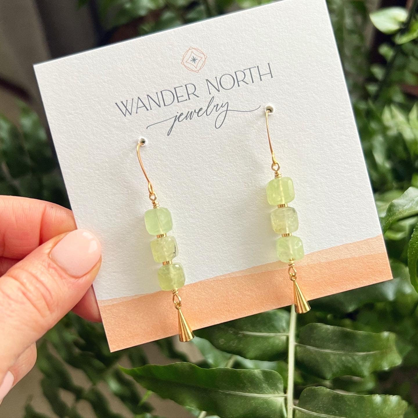 Prehnite Cube Stack Earrings