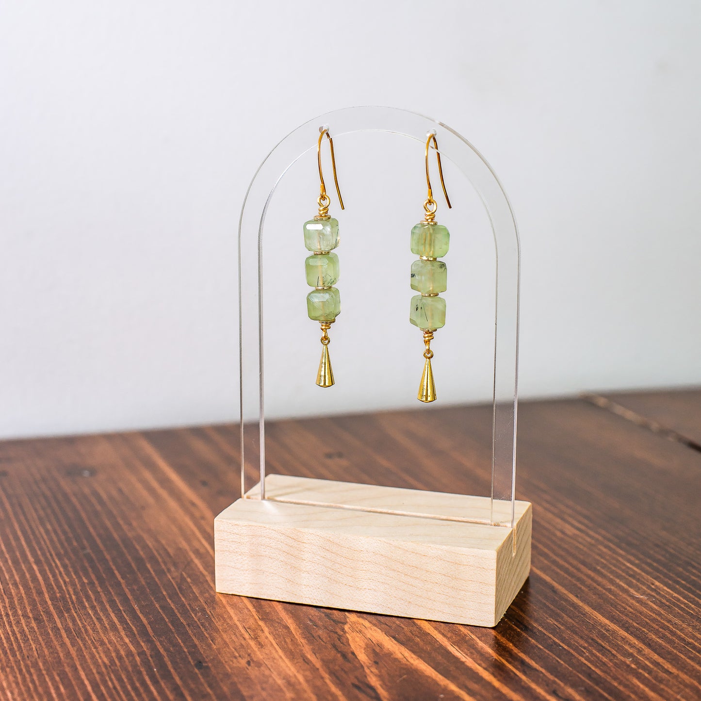 Prehnite Cube Stack Earrings